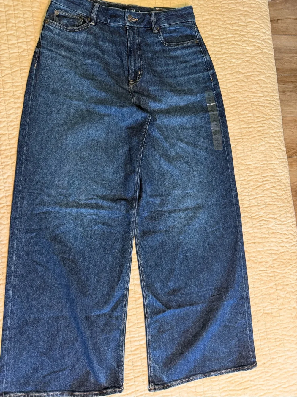 American Eagle Outfitters Curvy Dreamy Drape Baggy Wide Leg Jeans - Dark Blue - Picture 2 of 6